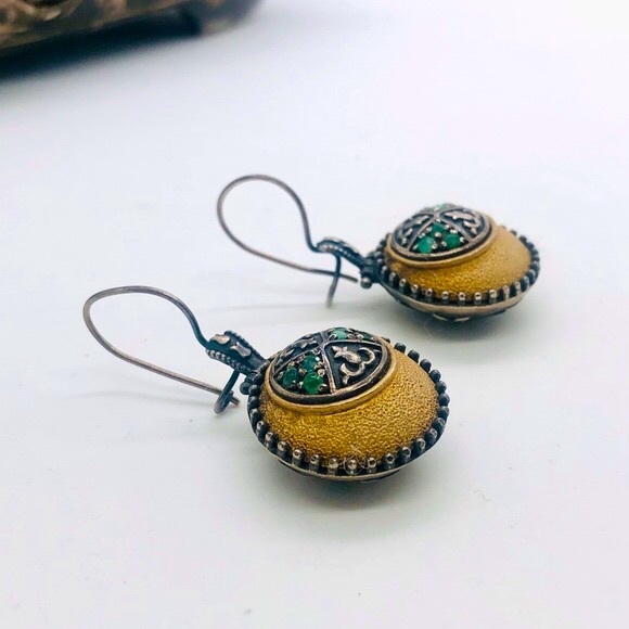 Vintage Ornate 925 Emerald Earrings - Picture 13 of 14